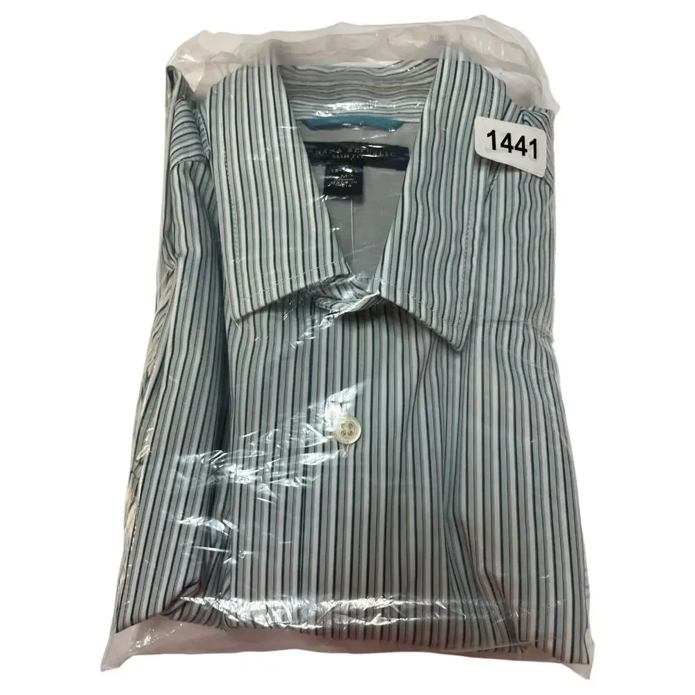 New Banana Republic Shirt Mens M Slim Fit Striped Button Up Long Sleeve Green